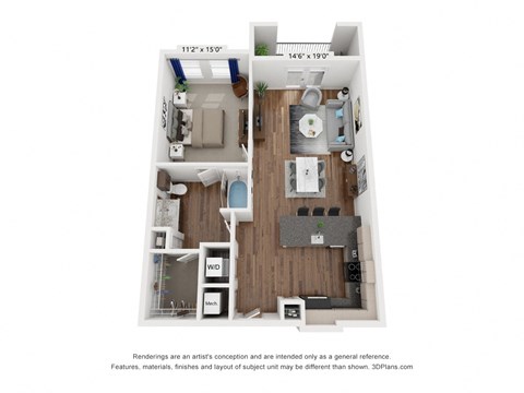 a floor plan of a 1 bedroom floor plan with a bathroom and a living room